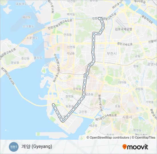 인천 1호선 지하철 노선 지도