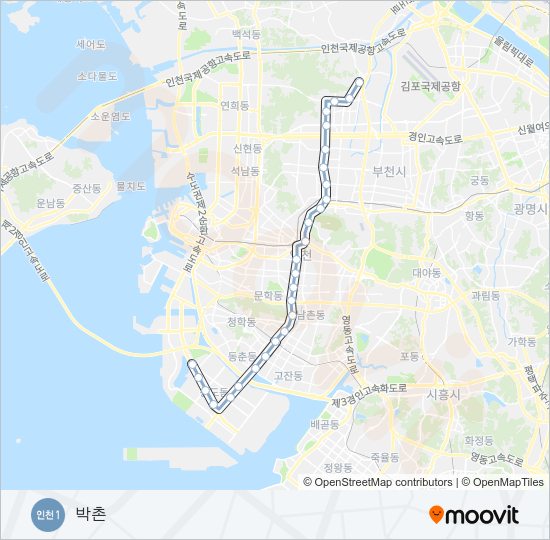 인천 1호선 지하철 노선 지도