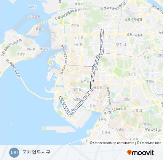 인천 1호선 지하철 노선 지도