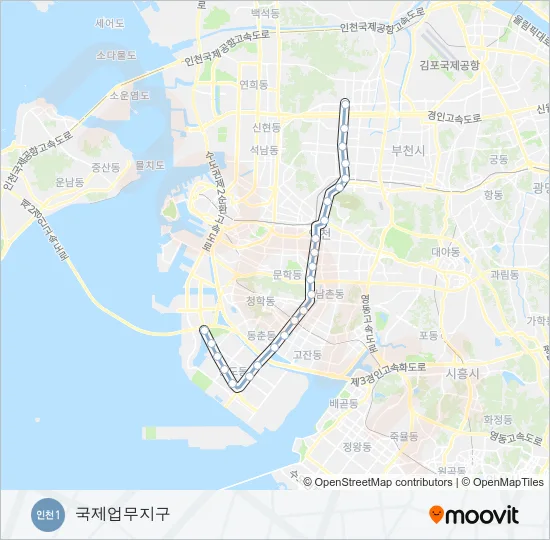 인천 1호선 지하철 노선 지도