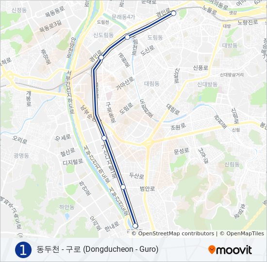 1 경로: 일정, 정거장 & 지도 - 영등포‎→금천구청 (업데이트됨)