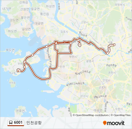 6001 버스 노선 지도