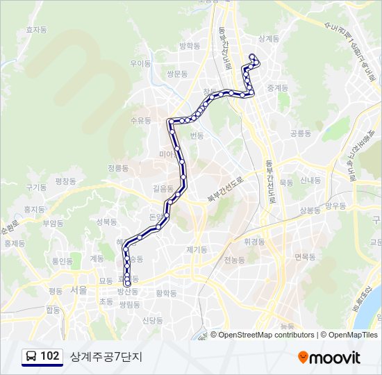 102 버스 노선 지도