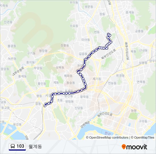 103 버스 노선 지도