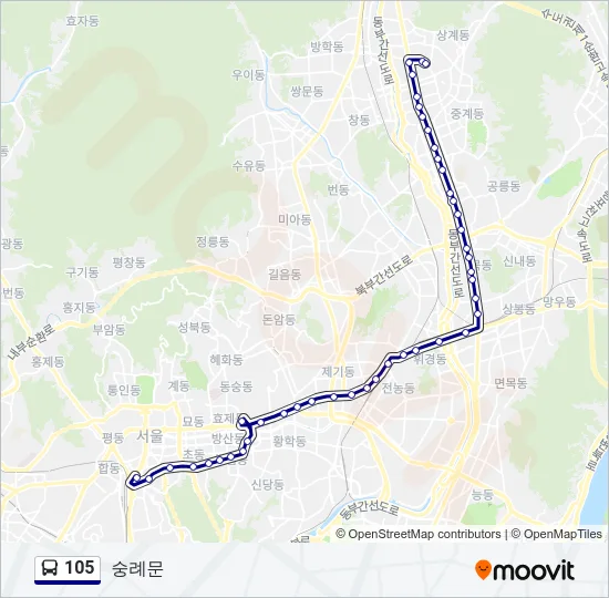 105 버스 노선 지도