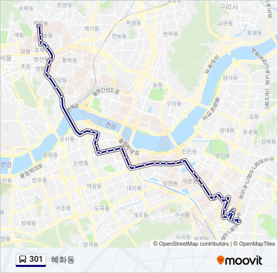 301 버스 노선 지도