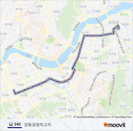 340 버스 노선 지도