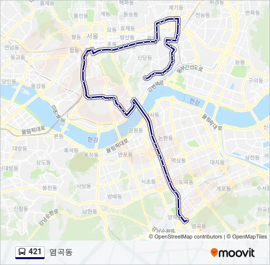 421 버스 노선 지도