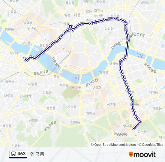 463 버스 노선 지도