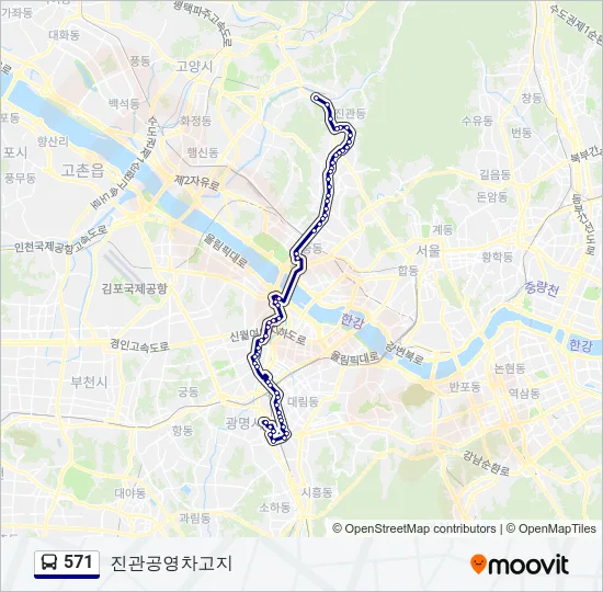 571 버스 노선 지도