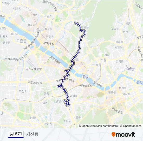 571 버스 노선 지도