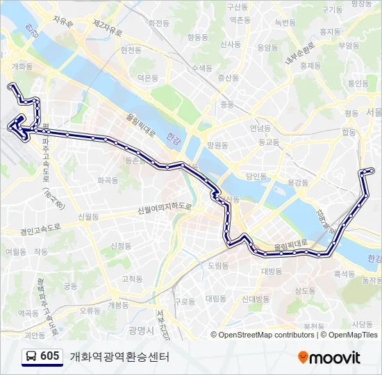 605 버스 노선 지도