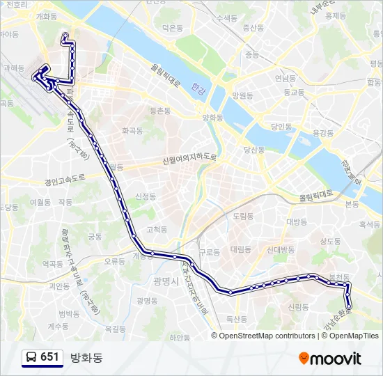 651 버스 노선 지도