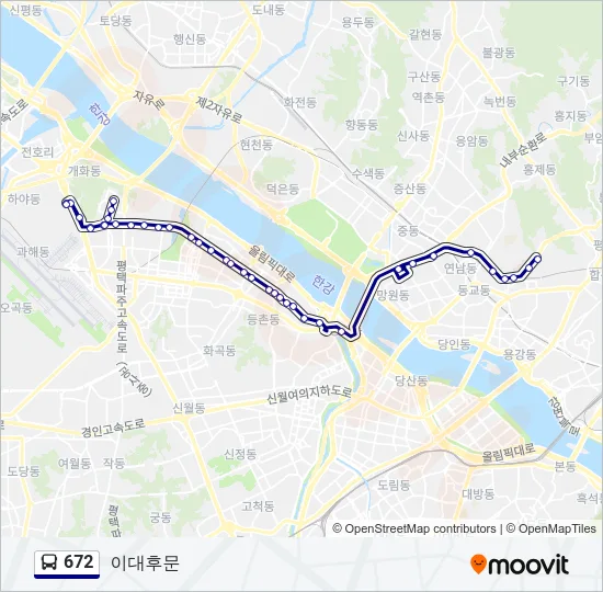 672 버스 노선 지도