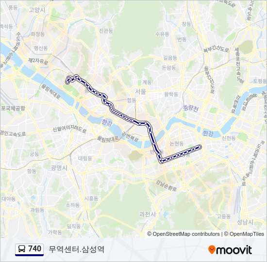 740 버스 노선 지도