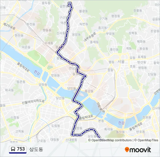 753 버스 노선 지도