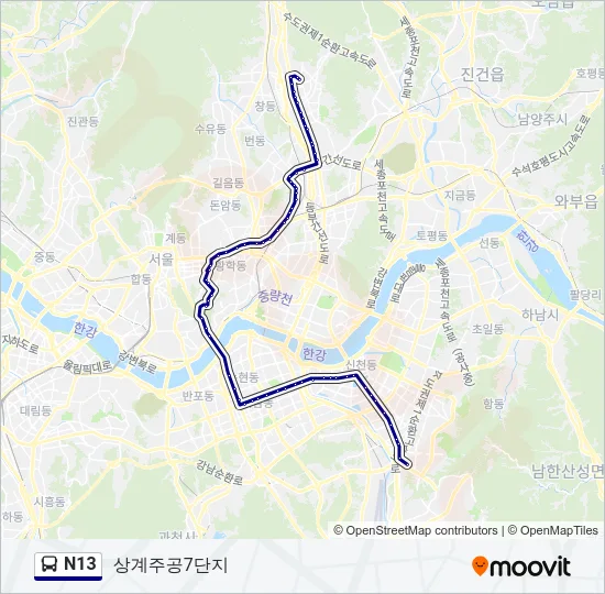 N13 Bus Line Map