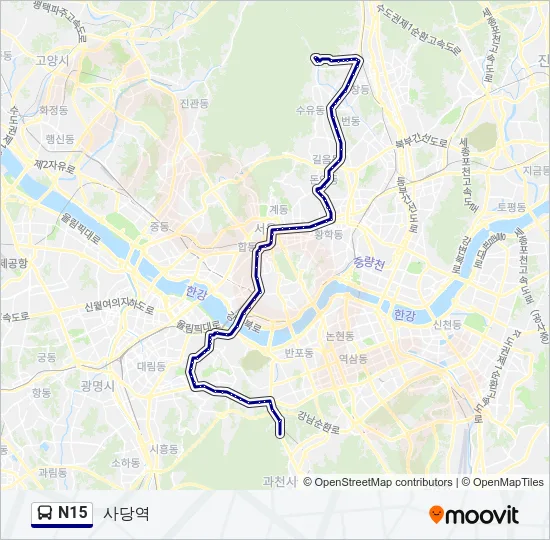 N15 버스 노선 지도