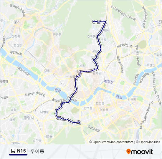 N15 버스 노선 지도