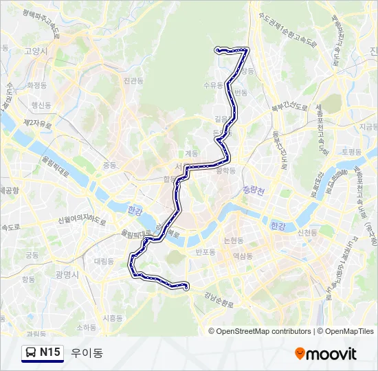 N15 버스 노선 지도