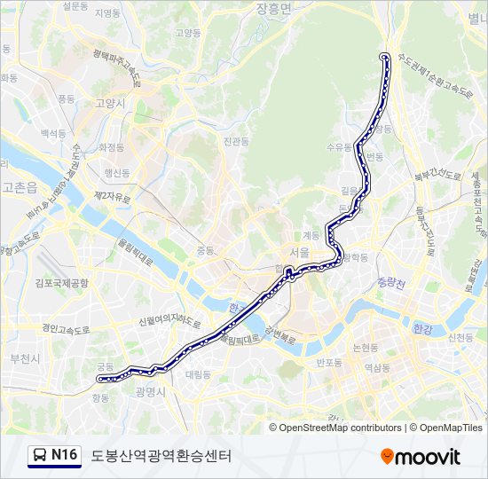 N16 버스 노선 지도