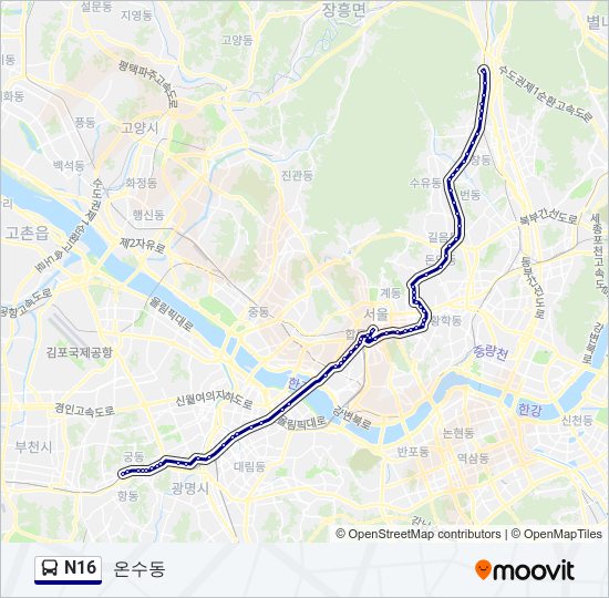 N16 버스 노선 지도
