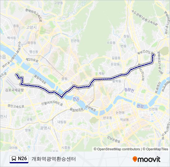 N26 bus Line Map