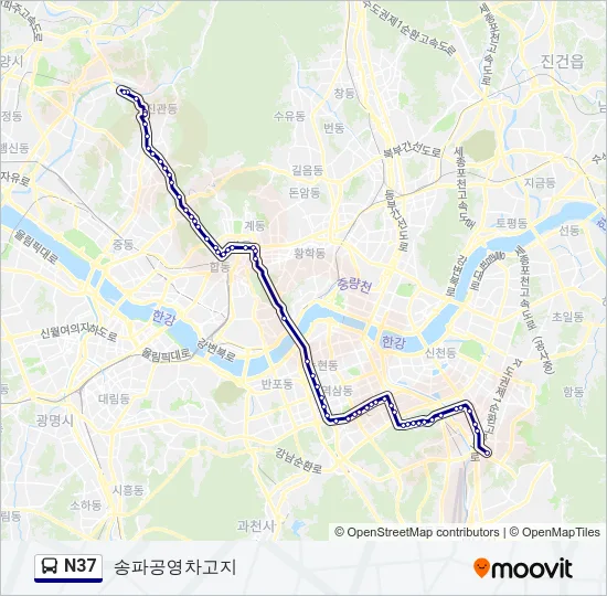 N37 버스 노선 지도