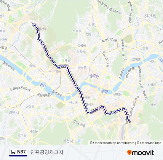 N37 bus Line Map