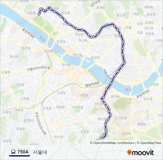 750A 버스 노선 지도