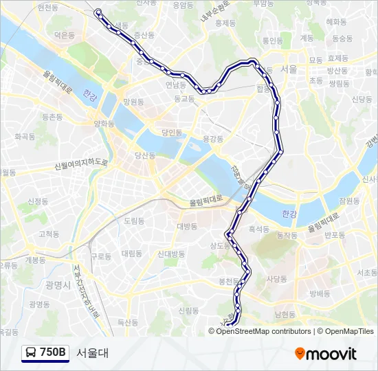 750B 버스 노선 지도
