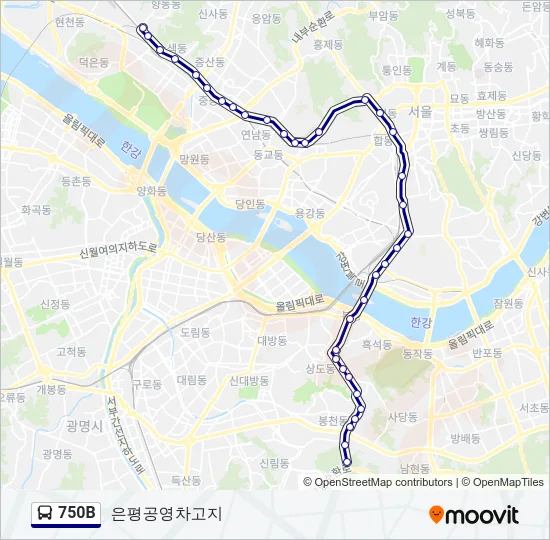 750B 버스 노선 지도