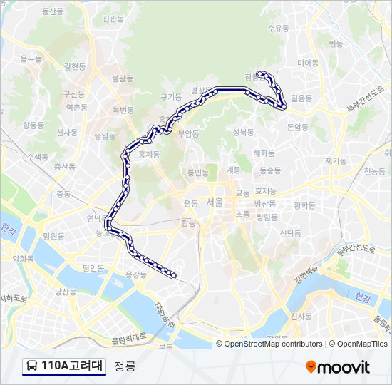 110A고려대 버스 노선 지도