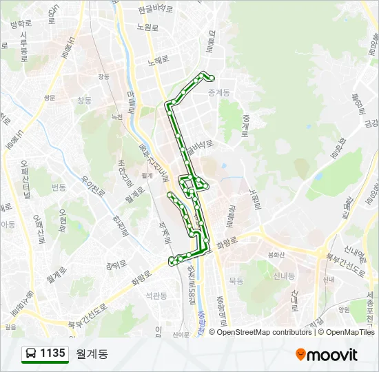 1135 버스 노선 지도