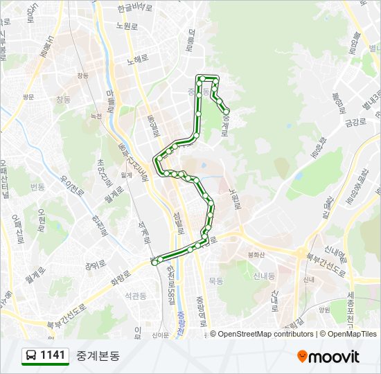 1141 버스 노선 지도