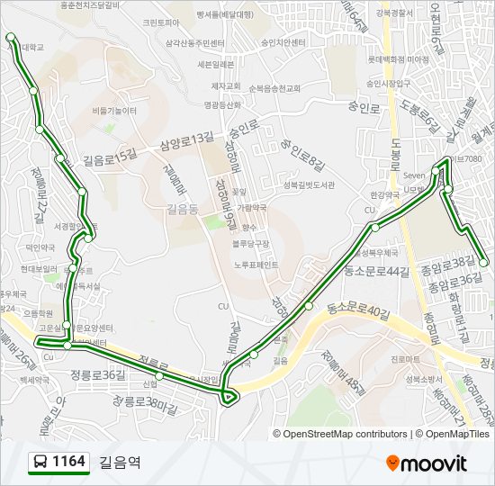 1164 버스 노선 지도