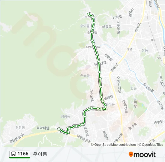 1166 버스 노선 지도