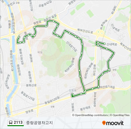 2113ルート スケジュール 停車地 地図 중랑공영차고지