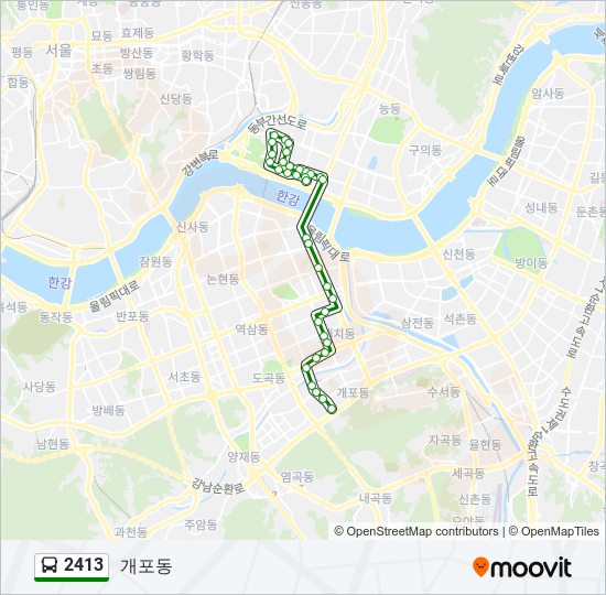 2413ルート スケジュール 停車地 地図 개포동