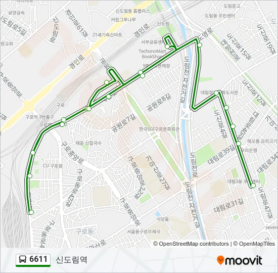 6611 버스 노선 지도