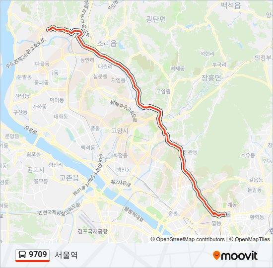 9709 버스 노선 지도