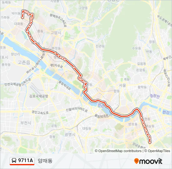 9711A 버스 노선 지도