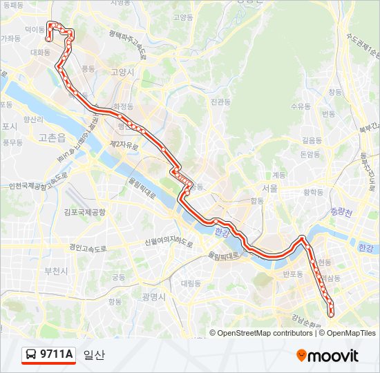 9711A 버스 노선 지도