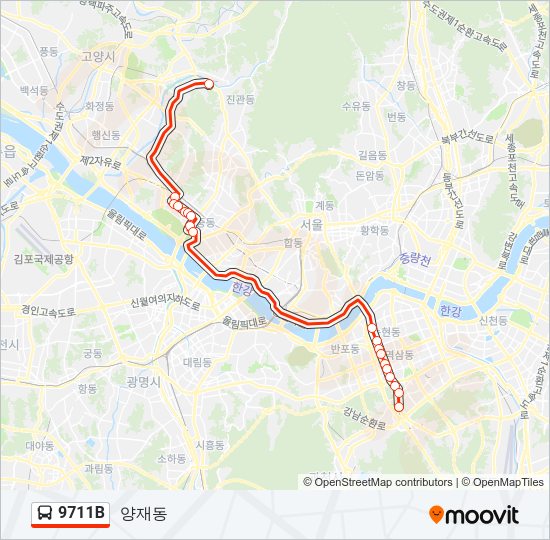 9711B 버스 노선 지도