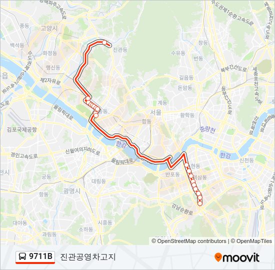 9711B 버스 노선 지도
