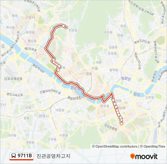 9711B 버스 노선 지도