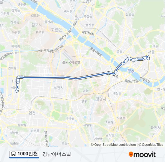 1000인천 bus Line Map