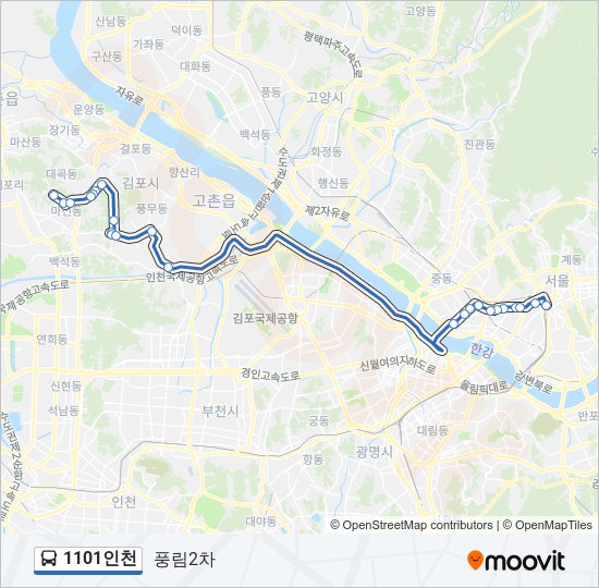 1101인천 bus Line Map