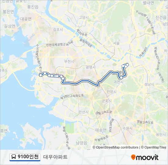 9100인천 버스 노선 지도