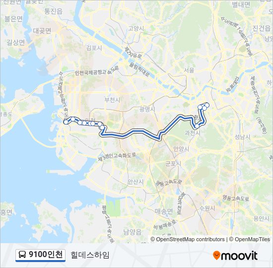 9100인천 버스 노선 지도